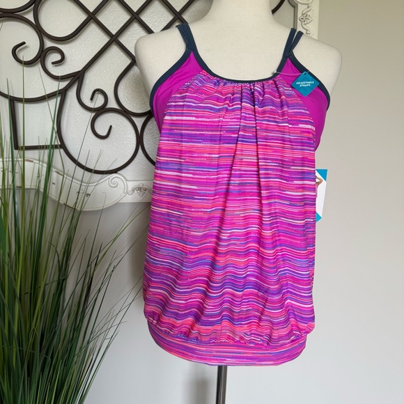 NWT FREE COUNTRY Size Large Pink Tankini Swimsuit Top - Picture 1 of 8